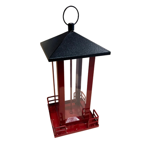 Heath Outdoor Red Metal Black Roof Bird Feeder