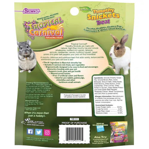 F.M. Brown's Tropical Carnival® Natural Timothy Snickets Small Animal Treats