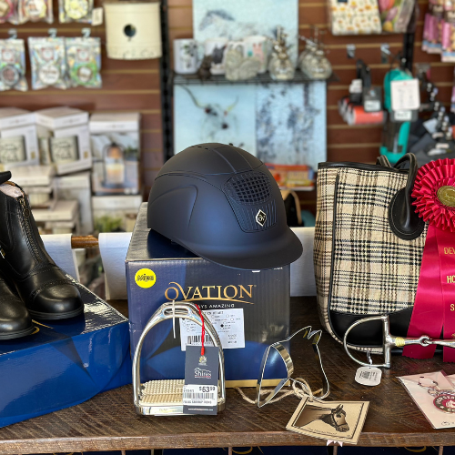 In store display of Ovation Boots, Helmets Stirrups, bits