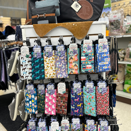 in store display of horse themed socks