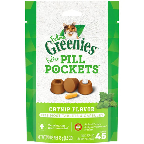 FELINE GREENIES PILL POCKETS Natural Cat Treats, Catnip Flavor (1.6 oz. Pack (45 Treats))