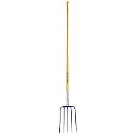 10-In. Forged Steel Manure Fork, 54-In. Handle, 5 Tines
